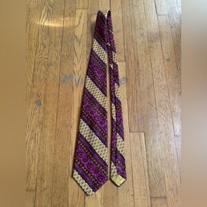 70s Vintage Oleg Cassini for Harris and Frank Yellow and Pink Paisley Silk Tie